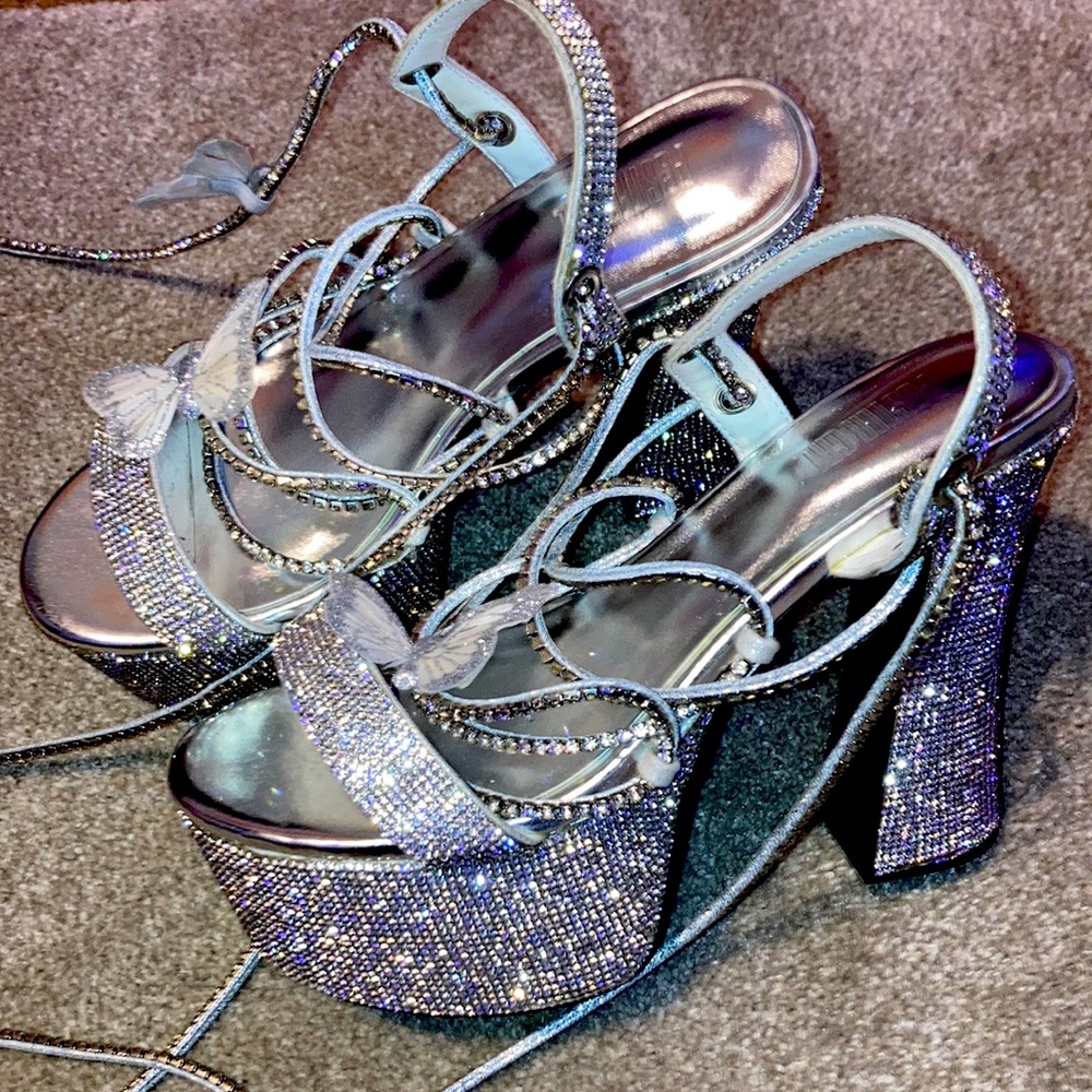 Lace up rhinestone heels